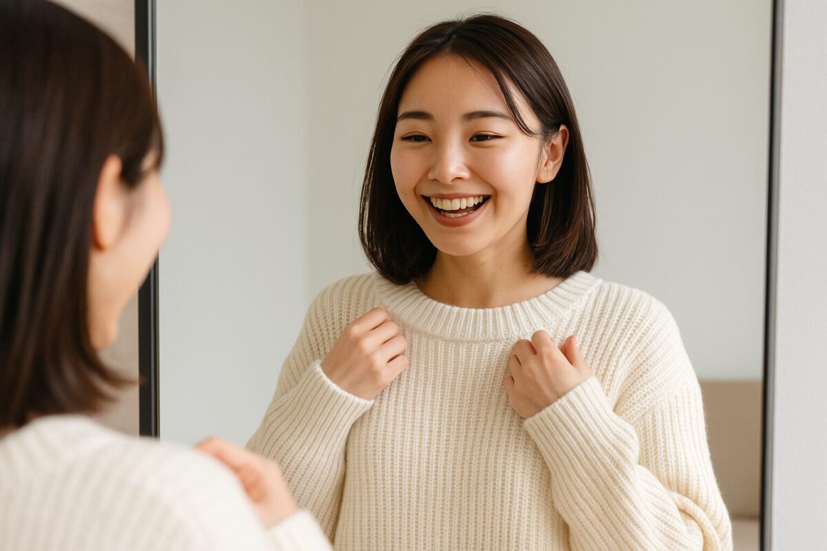 ぴったりのお洋服が着れて喜んでいる様子