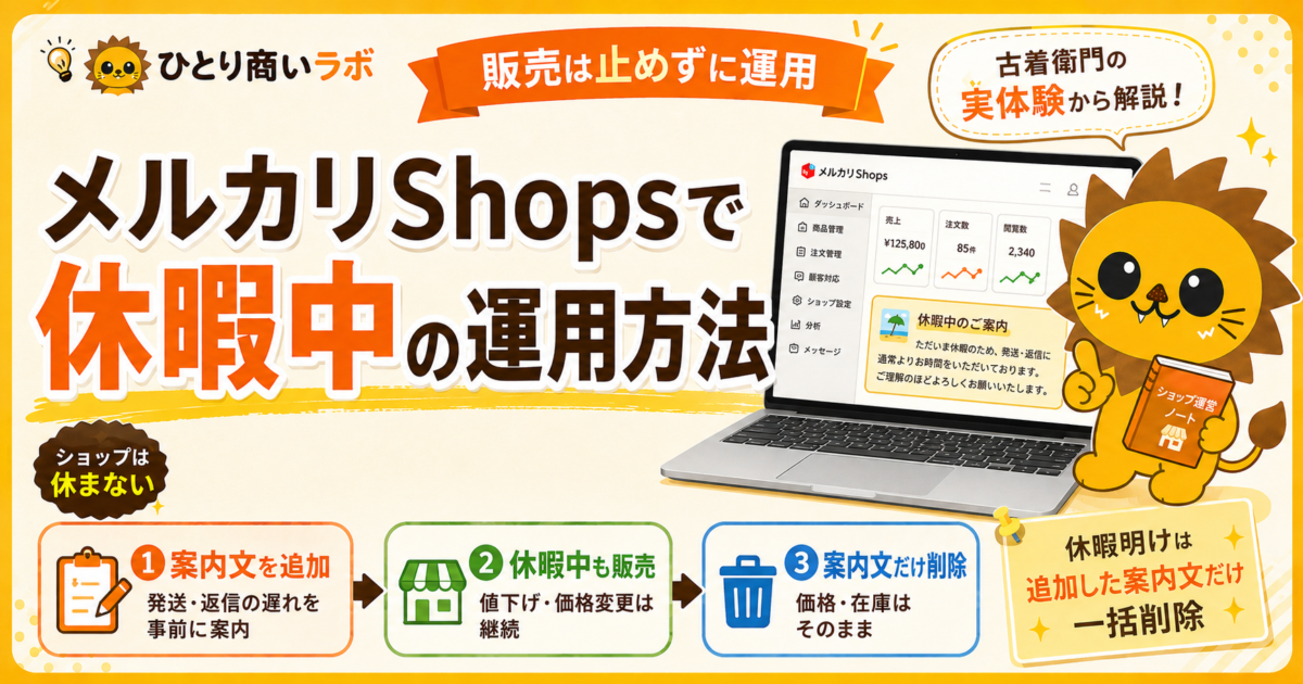 メルカリShopsで休暇を取るときの運用方法｜販売を止めずに発送・問い合わせの遅れを案内する