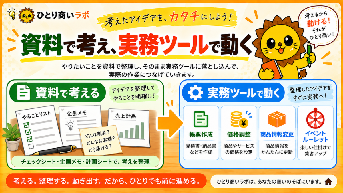 資料で考え、実務ツールで動く｜ひとり商いラボ