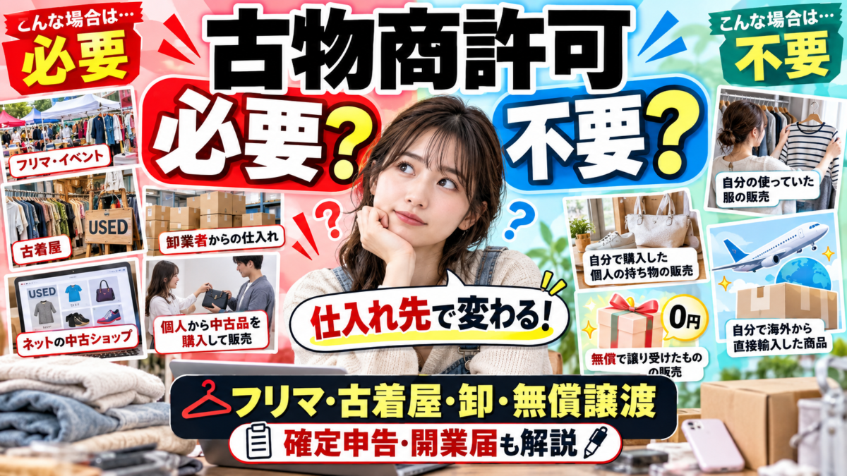 古物商許可が必要・不要なケース｜フリマ・古着転売・無償譲渡・確定申告